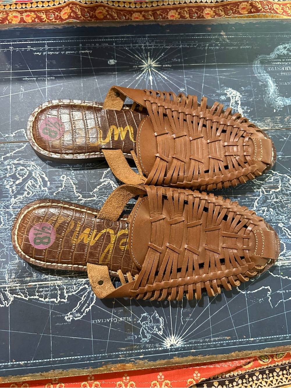 Sam Edelman Keelyn Woven Leather Mule Flats Saddle Brown 8.5